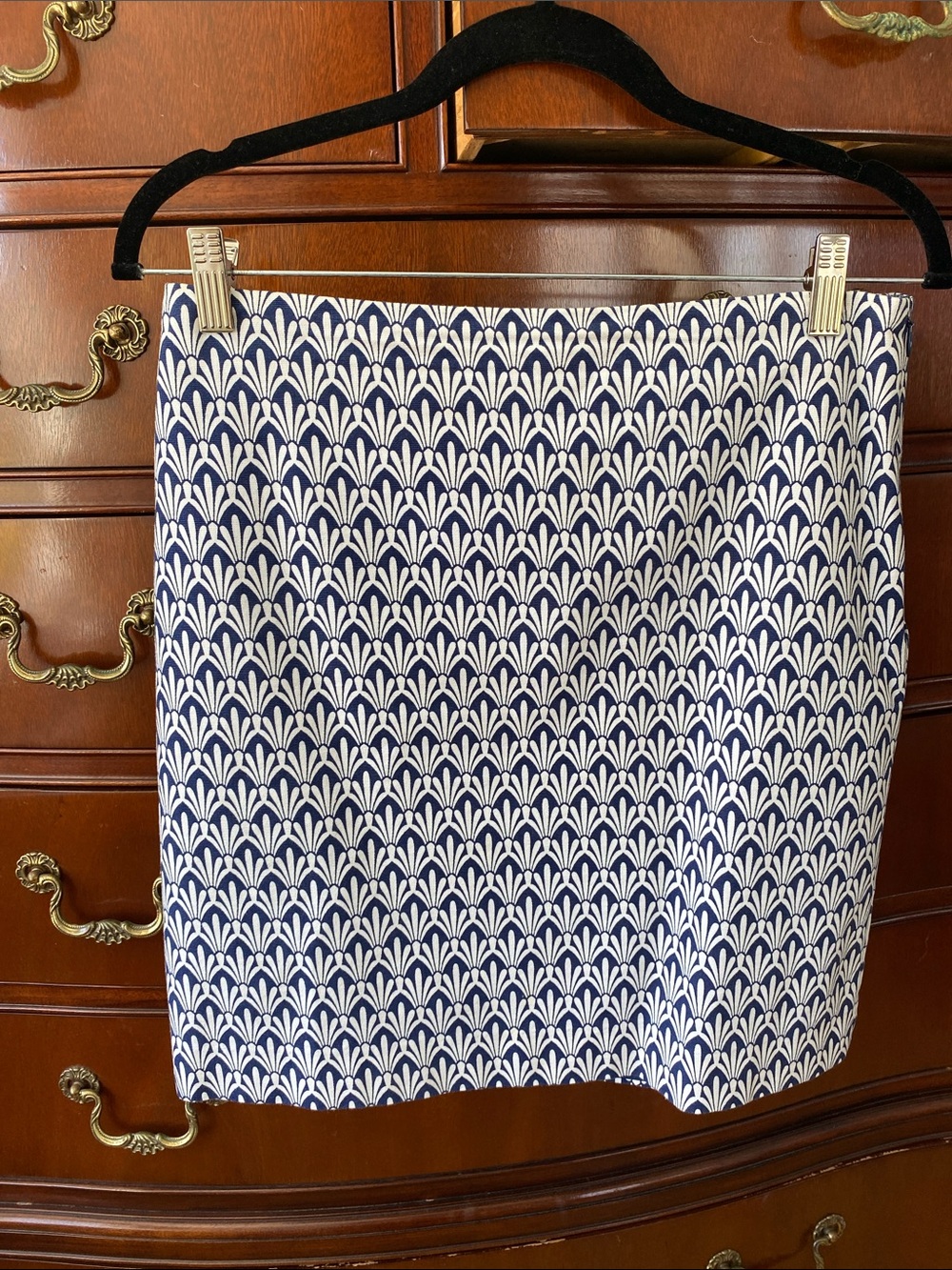 Talbots Navy & White Geometric-Print Pencil Skirt